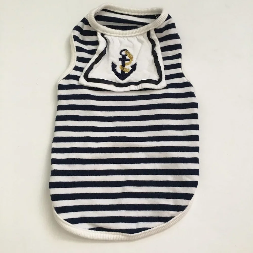 Dog Clothes Sailor Tank Black & White Striped Size Small